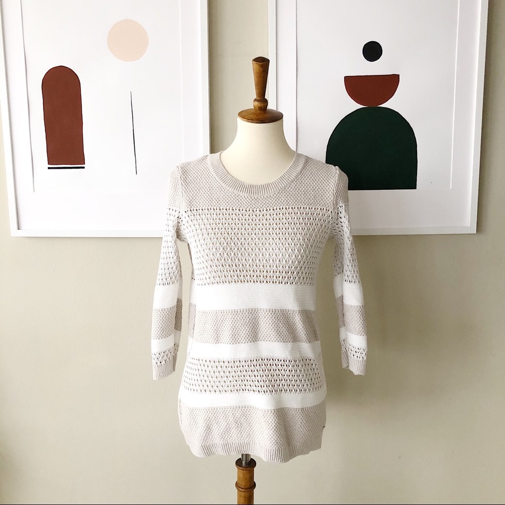 Tommy Hilfiger Cream and White Open-Knit Scoop Neck Sweater